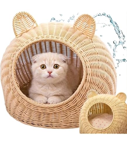 Amazon.co.jp: ペットハウス ドーム型ベッド 籐製の猫と犬用のケージ